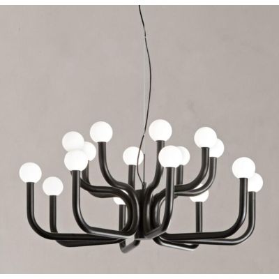 DERBY SOSPENSIONE MODERNA 16 LUCI IN METALLO ORO O NERO CON SFERE IN VETRO BIANCO LAMPADINE G9