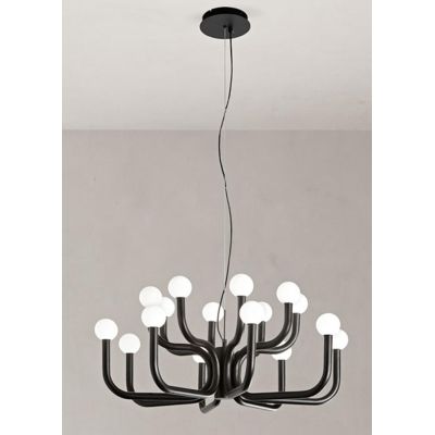 DERBY SOSPENSIONE MODERNA 16 LUCI IN METALLO ORO O NERO CON SFERE IN VETRO BIANCO LAMPADINE G9