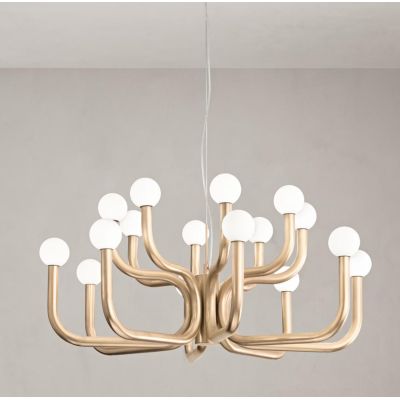 DERBY SOSPENSIONE MODERNA 16 LUCI IN METALLO ORO O NERO CON SFERE IN VETRO BIANCO LAMPADINE G9