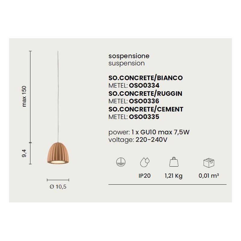CONCRETE PICCOLA SOSPENSIONE SINGOLA IN CEMENTO D10.5 CM BIANCO, RUGGINE O CEMENTO STILE VINTAGE