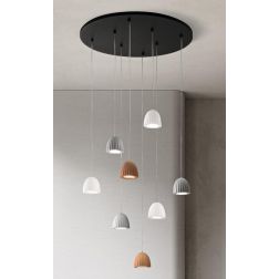 CONCRETE SOSPENSIONE VINTAGE 8 LUCI ROTONDA D65 CM DIFFUSORI IN CEMENTO COLORATO STILE VINTAGE