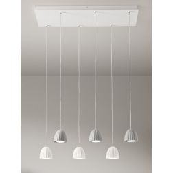 CONCRETE SOSPENSIONE RETTANGOLARE 6 LUCI VINTAGE CON DIFFUSORI IN CEMENTO COLORATO LAMPADINE GU10 2