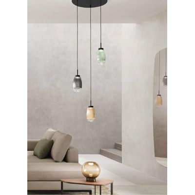 EKOS LAMPADARIO A SOSPENSIONE ROTONDO 3 LUCI DIFFUSORI IN VETRO COLORATO LED 18W LUCE 3000K MODERNO