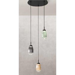 EKOS LAMPADARIO A SOSPENSIONE ROTONDO 3 LUCI DIFFUSORI IN VETRO COLORATO LED 18W LUCE 3000K MODERNO