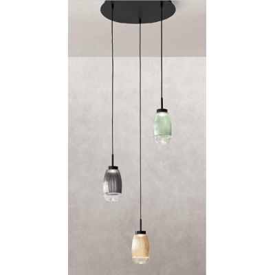 EKOS LAMPADARIO A SOSPENSIONE ROTONDO 3 LUCI DIFFUSORI IN VETRO COLORATO LED 18W LUCE 3000K MODERNO