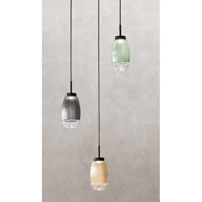 EKOS LAMPADARIO A SOSPENSIONE ROTONDO 3 LUCI DIFFUSORI IN VETRO COLORATO LED 18W LUCE 3000K MODERNO