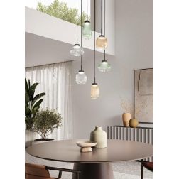 EKOS LAMPADARIO A SOSPENSIONE ROTONDO 6 LUCI DIFFUSORI IN VETRO COLORATO LED 36W LUCE 3000K MODERNO 2