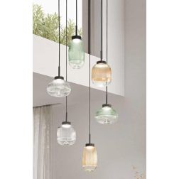 EKOS LAMPADARIO A SOSPENSIONE ROTONDO 6 LUCI DIFFUSORI IN VETRO COLORATO LED 36W LUCE 3000K MODERNO