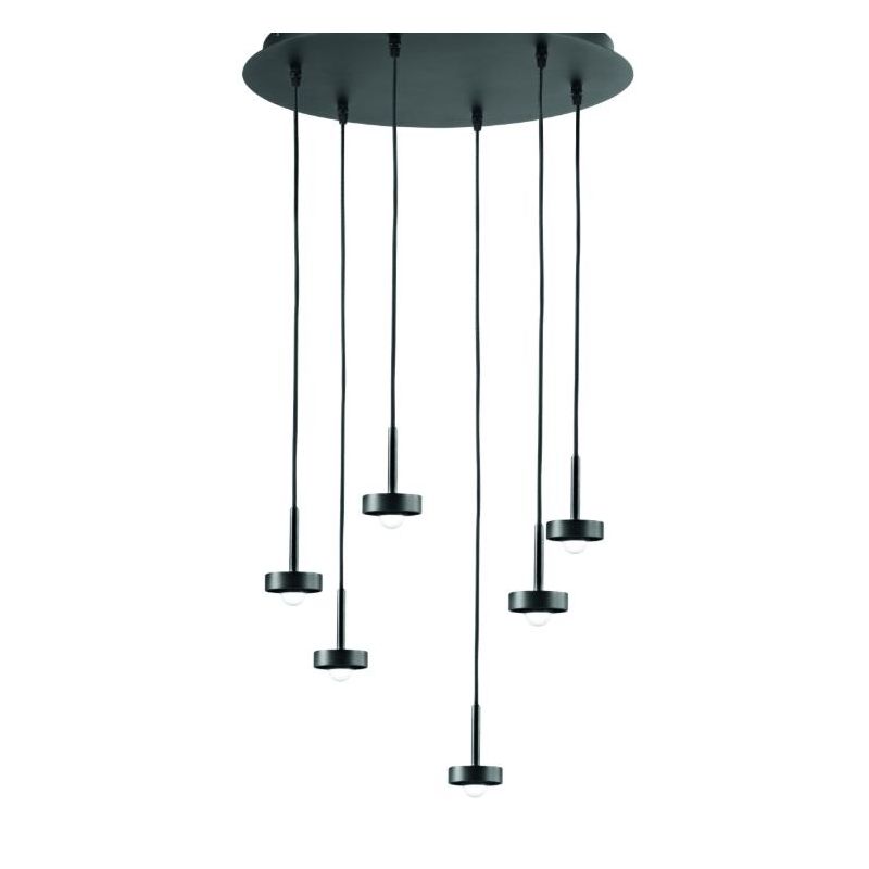 EKOS LAMPADARIO A SOSPENSIONE ROTONDO 6 LUCI DIFFUSORI IN VETRO COLORATO LED 36W LUCE 3000K MODERNO