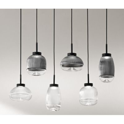 EKOS LAMPADARIO A SOSPENSIONE RETTANGOLARE 6 LUCI DIFFUSORI IN VETRO COLORATO LED 36W LUCE 3000K MODERNO