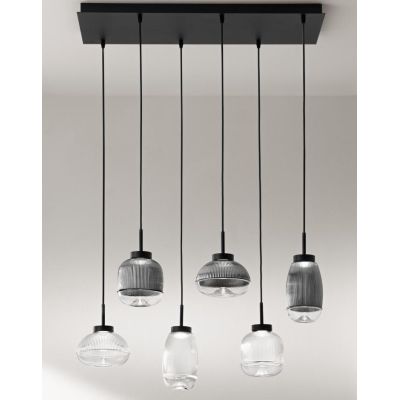 EKOS LAMPADARIO A SOSPENSIONE RETTANGOLARE 6 LUCI DIFFUSORI IN VETRO COLORATO LED 36W LUCE 3000K MODERNO
