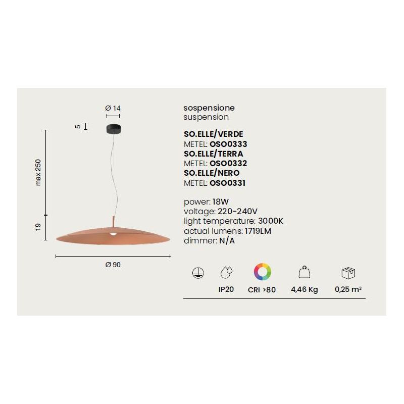 ELLE LAMPADARIO A SOSPENSIONE D90 CM LED 18W LUCE 3000K ALLUMINIO VERDE, NERO O TERRA MODERNO