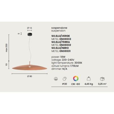 ELLE LAMPADARIO A SOSPENSIONE D90 CM LED 18W LUCE 3000K ALLUMINIO VERDE, NERO O TERRA MODERNO