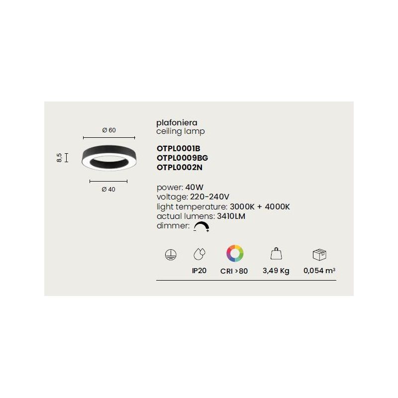 GLOBUS LAMPADARIO A SOSPENSIONE AD ANELLO 3 MISURE LED DIMMERABILE LUCE CCT 3000K-4000K 3 COLORI