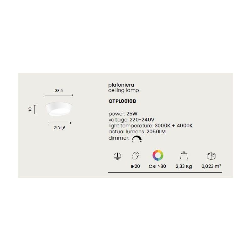 HALF PLAFONIERA MODERNA BIANCA 3 MISURE LED INTEGRATO DIMMERABILE LUCE CCT 3000K - 4000K