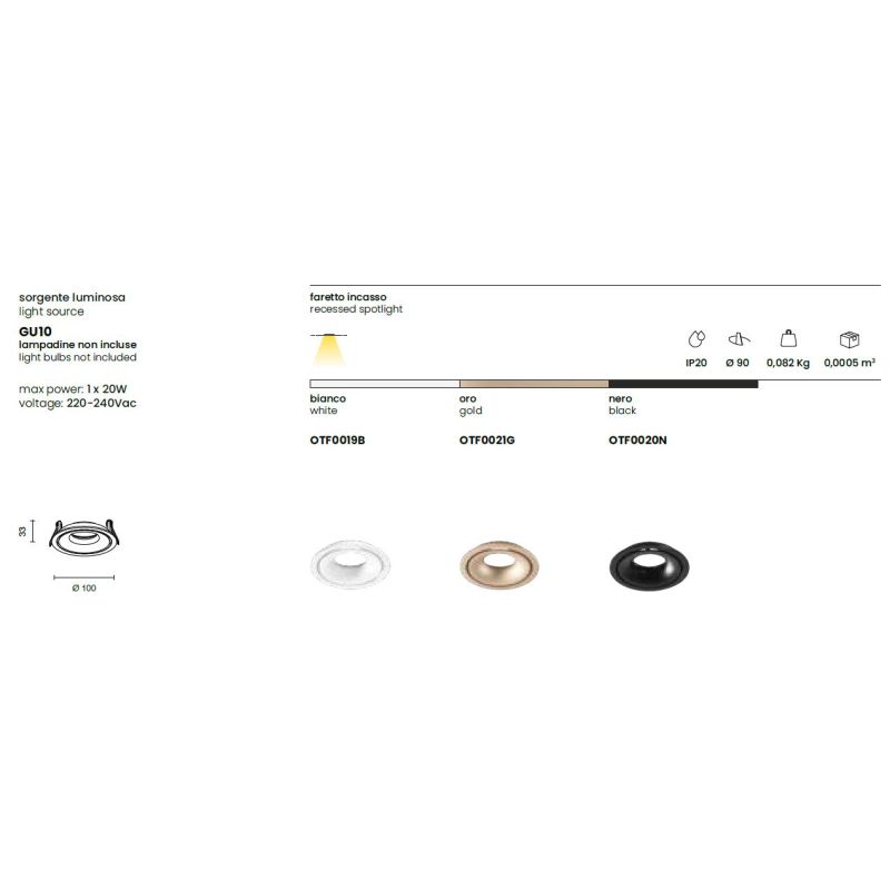 BAYA FARETTO DA INCASSO ROTONDO IN ALLUMINIO 3 COLORI CON PORTALAMPADA GU10 MODERNO