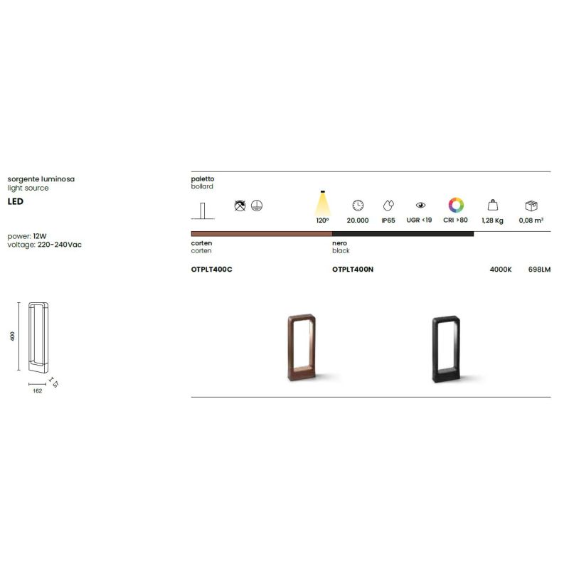 NATURE PALO DA ESTERNI IN 3 MISURE IP65 LED INTEGRATO LUCE 4000K ALLUMINIO NERO O CORTEN DESIGN MODERNO
