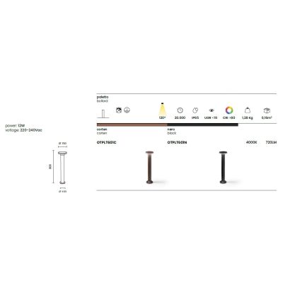 VIALE PALO DA ESTERNI ALLUMINIO CORTEN O NERO IP65 H60 E H80 CM LED INTEGRATO LUCE 4000K DESIGN MODERNO