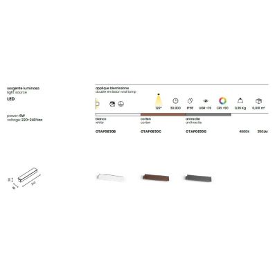 SIMBA APPLIQUE DA ESTERNO 2 MISURE IP65 LED LUCE 4000K BIEMISSIONE CORTEN O ANTRACITE MODERNA