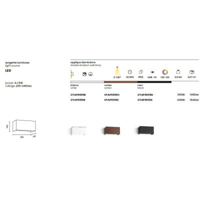 DOUBLE CUBE APPLIQUE DA ESTERNO IP65 BIEMISSIONE DI LUCE LED 20W LUCE 3000K-4000K 3 COLORI MODERNA