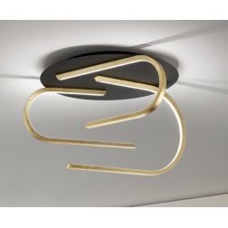 GLIFO PLAFONIERA IN FOGLIA ORO CON BASE NERA LED 80W LUCE 2700K-3000K-4000K DIAMETRO CM 65 MODERNA