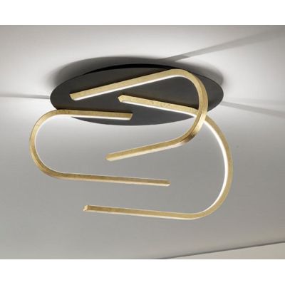 GLIFO PLAFONIERA IN FOGLIA ORO CON BASE NERA LED 80W LUCE 2700K-3000K-4000K DIAMETRO CM 65 MODERNA