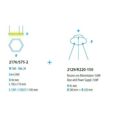 DIAMANTE LAMPADARIO A SOSPENSIONE ESAGONALE BIEMISSIONE LED 100W LUCE 2700K, 3000K E 4000K MODERNO