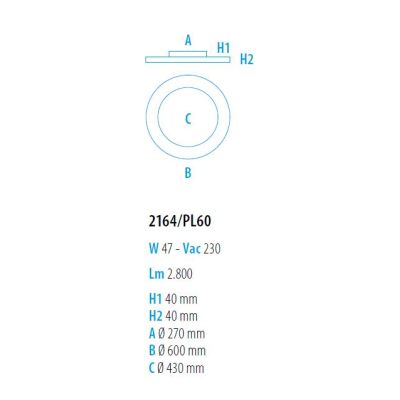 PICO LAMPADA DA PARETE O SOFFITTO BICOLORE LED 47W LUCE 2700K, 3000K E 4000K DIAMETRO CM 60 MODERNA