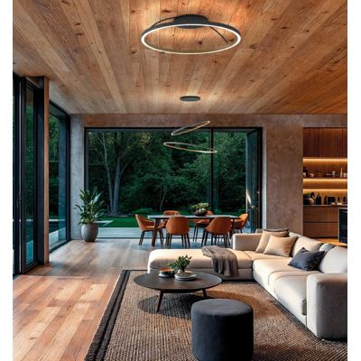 LOOP PLAFONIERA CIRCOLARE FINITURA FERRO E FOGLIA ARGENTO BIEMISSIONE LED 78W LUCE 2700K, 3000K E 4000K MODERNA