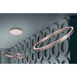 LOOP LAMPADARIO D50 CM CIRCOLARE FINITURA ROSE' SPAZZOLATO BIEMISSIONE LED 66W LUCE 2700K, 3000K E 4000K MODERNA