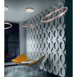 LOOP LAMPADARIO D50 CM CIRCOLARE FINITURA ROSE' SPAZZOLATO BIEMISSIONE LED 66W LUCE 2700K, 3000K E 4000K MODERNA 2