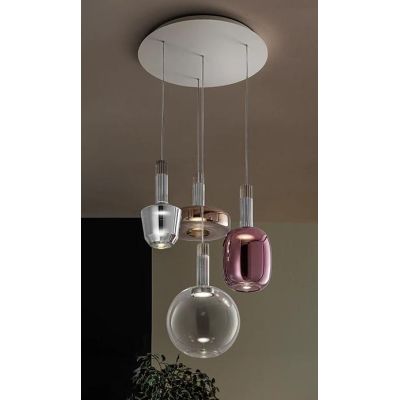 ECLETTICA SOSPENSIONE ROTONDA 4 LUCI D44 CM BIANCA CON DIFFUSORI IN VETRO COLORATO MODERNA