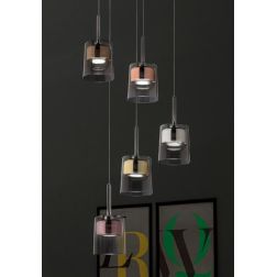 CHARME LAMPADARIO A SOSPENSIONE ROTONDO 5 LUCI D44 CM BIANCA CON DIFFUSORI IN VETRO COLORATO