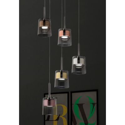 CHARME LAMPADARIO A SOSPENSIONE ROTONDO 5 LUCI D44 CM BIANCA CON DIFFUSORI IN VETRO COLORATO