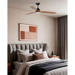 POROS VENTILATORE A SOFFITTO LUCE LED 19W LUCE 2700K DIAMETRO CM 132 3 PALE IN LEGNO E TELECOMANDO FARO VENTILATORI - Cristalens