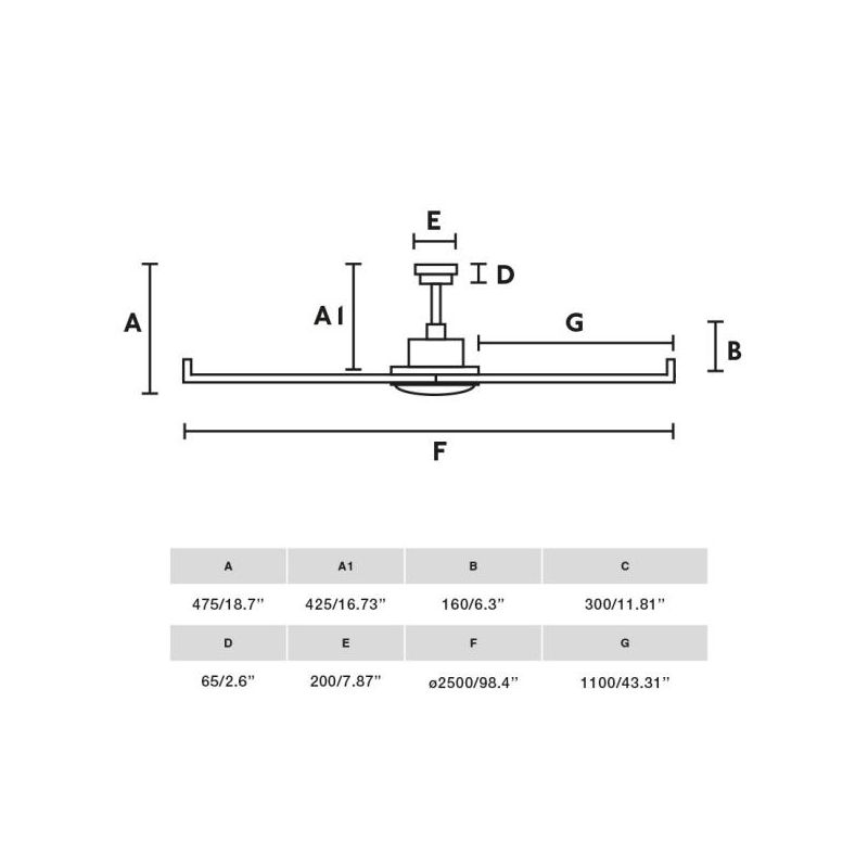 ROTTERDAM 25 VENTILATORE D250 CM LED 32W LUCE 3000K BIANCO O NERO 6 PALE TELECOMANDO INCLUSO