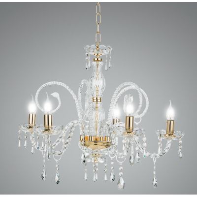 MARIA TERESA T4 LAMPADARIO CLASSICO A 5 LUCI IN VETRO TRASPARENTE CON FINITURE ORO di ONDALUCE ONDALUCE CICIRIELLO - Cristalensi