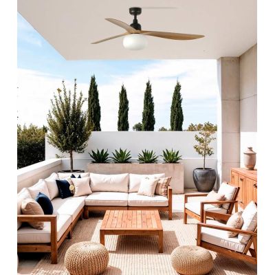 OUTWOOD VENTILATORE D150 CM IP44 BIANCO O MARRONE CON 3 PALE LAMPADINA ATTACCO E27 TELECOMANDO INCLUSO