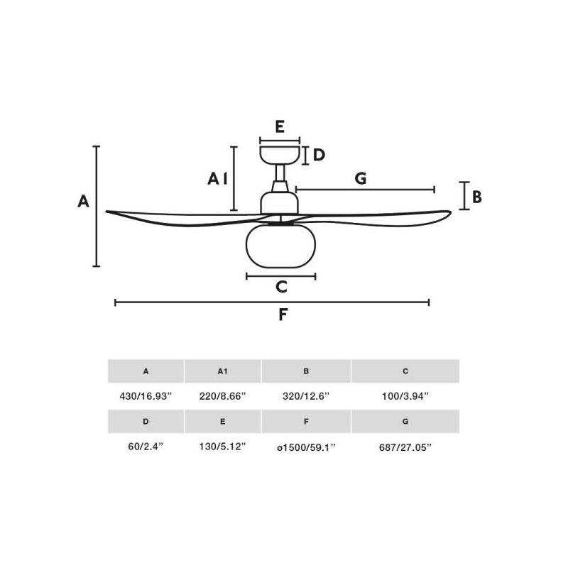 OUTWOOD VENTILATORE D150 CM IP44 BIANCO O MARRONE CON 3 PALE LAMPADINA ATTACCO E27 TELECOMANDO INCLUSO