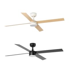 RUDDER L4 VENTILATORE D132 CM LED 20W DIMMERABILE BIANCO O NERO CON 4 PALE IN LEGNO TELECOMANDO INCLUSO