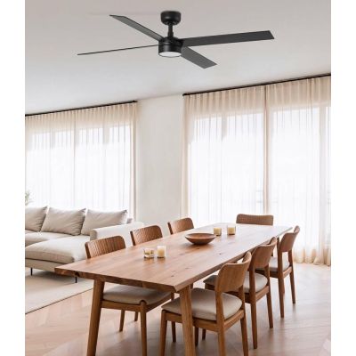 RUDDER L4 VENTILATORE D132 CM LED 20W DIMMERABILE BIANCO O NERO CON 4 PALE IN LEGNO TELECOMANDO INCLUSO