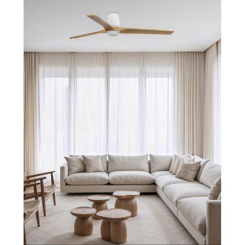 HEYWOOD TUB VENTILATORE D132 CM LED 10W DIMMERABILE BIANCO O NERO 3 PALE IN LEGNO E TELECOMANDO INCLUSO