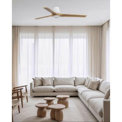 HEYWOOD TUB VENTILATORE D132 CM LED 10W DIMMERABILE BIANCO O NERO 3 PALE IN LEGNO E TELECOMANDO INCLUSO