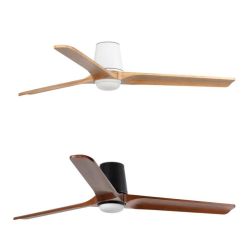 HEYWOOD TUB VENTILATORE D132 CM LED 10W DIMMERABILE BIANCO O NERO 3 PALE IN LEGNO E TELECOMANDO INCLUSO