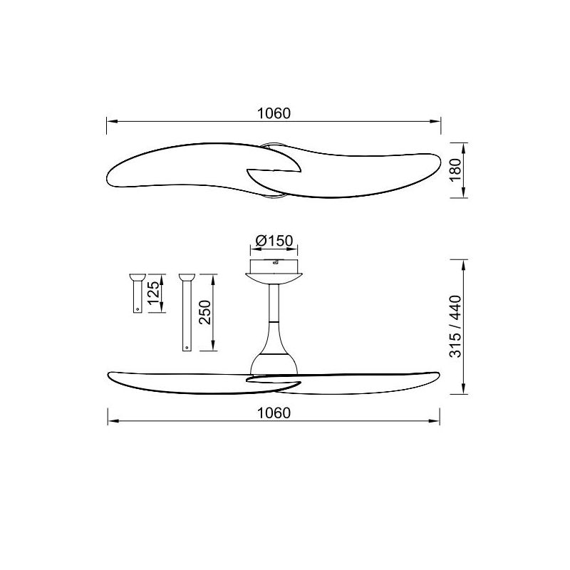 IPANEMA II VENTILATORE SENZA LUCE D106 CM 2 PALE 2 FINITURE COLORE CON TELECOMANDO INCLUSO