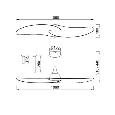 IPANEMA II VENTILATORE SENZA LUCE D106 CM 2 PALE 2 FINITURE COLORE CON TELECOMANDO INCLUSO