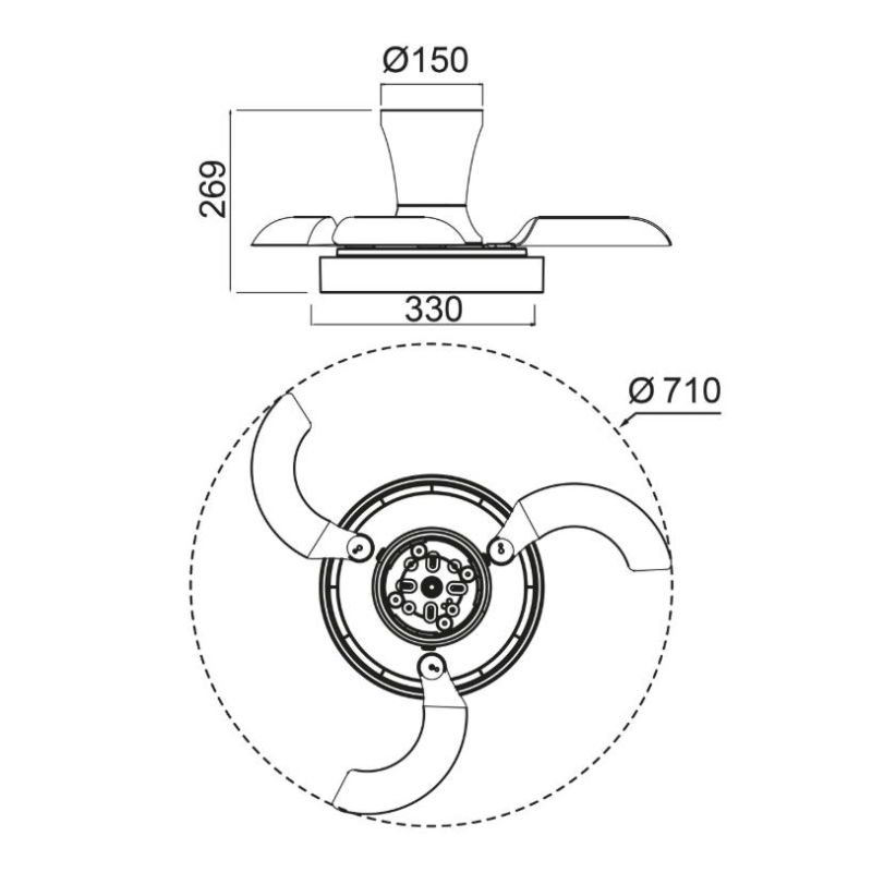 NISEKO XS VENTILATORE CON PALE A SCOMPARSA D70 CM LED 25W DIMMERABILE 2 COLORI CON TELECOMANDO INCLUSO
