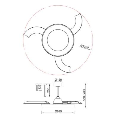 NISEKO L VENTILATORE CON PALE A SCOMPARSA D132 CM LED 40W DIMMERABILE 2 COLORI CON TELECOMANDO INCLUSO