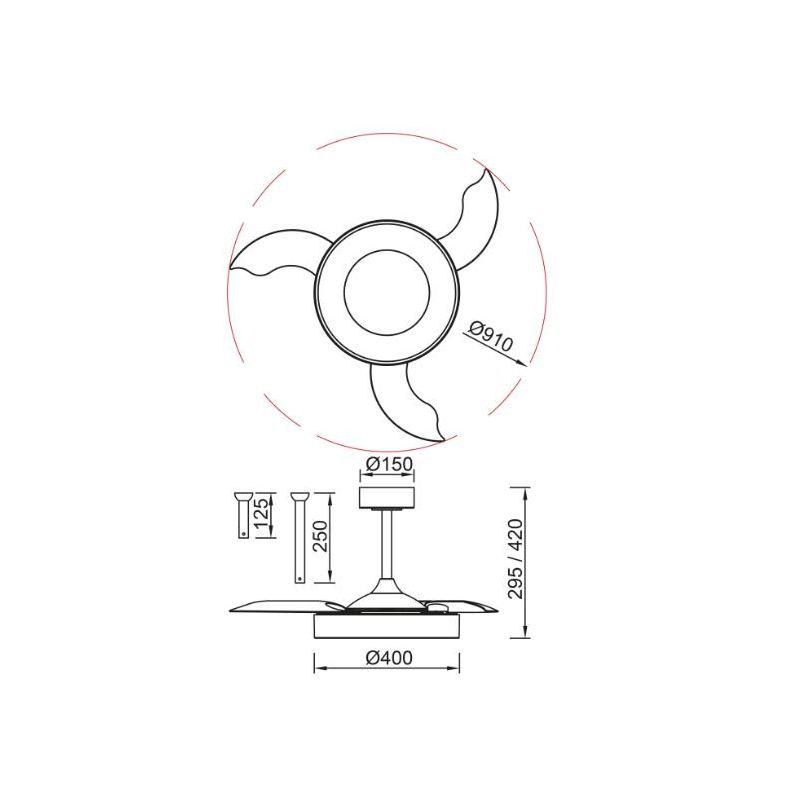 NISEKO VENTILATORE CON PALE A SCOMPARSA IN 2 MISURE LED INTEGRATO DIMMERABILE 3 COLORI CON TELECOMANDO INCLUSO