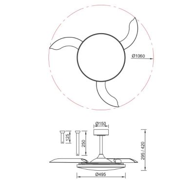 SLIM FAN VENTILATORE CON PALE A SCOMPARSA D106 CM LED 50W DIMMERABILE 3 COLORI CON TELECOMANDO INCLUSO